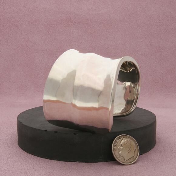sterling silver vintage concave asymmetrical cuff bracelet size 6in - Picture 2 of 3